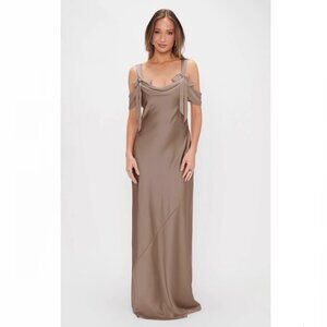 Show Me Your Mumu Bella Maxi Dress in Dune Luxe Satin S